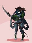  anthro breasts clothed clothing female hat lagomorph limebreaker looking_at_viewer mammal melee_weapon pirate_outfit polearm rabbit scythe skimpy smile solo standing thigh_gap torn_clothing unzipped weapon wide_hips 