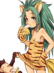  animal_ears animal_print banana breasts cat_ears cham_cham e10 eating eyebrows_visible_through_hair food fruit gloves green_hair monkey paku_paku paw_gloves paws samurai_spirits skirt skirt_lift small_breasts tiger_ears tiger_print 