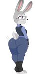  2018 absurd_res anthro big_butt butt clothed clothing disney female fully_clothed hi_res jinu judy_hopps lagomorph mammal police_uniform purple_eyes rabbit short_stack simple_background smile thick_thighs uniform voluptuous white_background wide_hips zootopia 