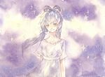  1_girl galaxy_baground grey_blue_hair luo_tianyi ribbon vocaloid vocaloid_china vocanese vsinger white_dress 