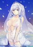  azur_lane bangs bare_shoulders blue_eyes blue_sky blunt_bangs blush breasts bridal_veil cleavage closed_mouth covered_nipples dress elbow_gloves eyebrows_visible_through_hair gloves hair_ornament hair_ribbon hairclip horizon illustrious_(azur_lane) irohasu large_breasts long_hair looking_at_viewer ocean panties petals ribbon see-through shiny shiny_skin short_dress sidelocks sky sleeveless sleeveless_dress smile solo sparkle thighhighs tiara tied_hair tress_ribbon underwear veil wading waist_cape water wet wet_clothes wet_dress white_dress white_gloves white_hair white_legwear white_panties 