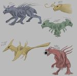  2016 2_heads 3_toes 4_arms 4_fingers alien antennae back_markings back_spines black_hole blue_fur claws colored_sketch conjoined digital_drawing_(artwork) digital_media_(artwork) disney experiment_(species) feral fur green_body grey_background group holio lilo_and_stitch markings membranous_wings multi_arm multi_head multi_limb open_mouth realistic red_body sharp_teeth simple_background slugger sparky_(lilo_and_stitch) standing stitch swapper swarmcreator teeth toe_claws toes wings yellow_body 