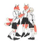  anthro canine clothed clothing fake_tail footwear fox group hands_behind_back human leaning leaning_forward legwear male mammal mask mucknagabe red_fox shoes simple_background socks standing suspenders white_background young 