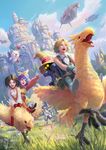  adelbert_steiner armor blonde_hair breasts chocobo cleavage eiko_carol final_fantasy final_fantasy_ix francis_tneh garnet_til_alexandros_xvii gloves hat highres multiple_boys multiple_girls short_hair small_breasts vivi_ornitier zidane_tribal 