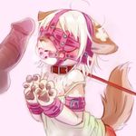  2017 ahoge anthro ball_gag bdsm blindfold blush bondage bound breasts brown_fur butt canine clothed clothing collar cotora cub disembodied_penis dog drooling duo erection female fur gag hair harness_ball_gag karin_nazuna kemono leash male mammal muzzle_(object) nipples partially_clothed pawpads penis reddened_butt saliva solo_focus standing white_hair wrist_cuff young 