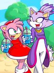  amy_rose anthro beverage black_nose blaze_the_cat clothing cloud dress duo feline female fur furboz gloves green_eyes hair hairband hedgehog mammal open_mouth outside pink_hair ponytail purple_fur purple_hair short_hair signature sonic_(series) tongue tongue_out video_games white_fur yellow_eyes 