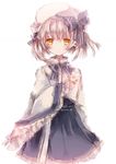  artist_name bangs blonde_hair blue_bow blush bow commentary_request dated dress flower hair_between_eyes hair_ribbon hat looking_at_viewer multicolored multicolored_clothes multicolored_dress original ribbon sato_imo short_hair solo translation_request yellow_eyes 