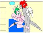  2018 anthro anthro_on_anthro big_breasts blush breasts dragon duo erect_nipples erection feathered_wings feathers female fur furred_dragon green_hair hair inside kemono looking_pleasured male male/female male_penetrating mammal nipples nude penetration penis pussy ranshin ray_(yate-kun) red_hair romantic_couple sex shower smile tail_belt vaginal vaginal_penetration wet wings yate-kun 