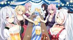  :d ;) admiral_hipper_(azur_lane) ahoge alcohol alternate_costume azur_lane bangs beer beer_mug black_choker black_hair black_ribbon blonde_hair blue_eyes blush breasts brown_eyes choker cleavage closed_mouth commentary cup deutschland_(azur_lane) dirndl dress eyebrows_visible_through_hair eyepatch foam food german_clothes germany glasses gneisenau_(azur_lane) graf_zeppelin_(azur_lane) green_eyes green_vest grey_vest grin hair_between_eyes hair_over_one_eye hair_ribbon head_tilt heart highres holding holding_cup iron_cross kaetzchen large_breasts looking_at_viewer medium_breasts mug multicolored_hair multiple_girls oktoberfest one_eye_closed open_mouth pink_hair pink_skirt pretzel prinz_eugen_(azur_lane) puffy_short_sleeves puffy_sleeves purple_dress purple_eyes purple_skirt purple_vest red-framed_eyewear red_hair red_shirt ribbon scharnhorst_(azur_lane) shirt short_sleeves silver_hair sitting skirt smile streaked_hair table toast_(gesture) translation_request two_side_up vest white_shirt white_vest 