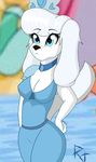  big_breasts blue_eyes breasts canine clothing collar crown disney dress female fluffy_ears food fruit fur mammal pumpkin ritsuka-trent solo whisker_haven_with_the_palace_pet white_fur wide_hips 