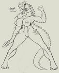  2018 anthro big_breasts breasts bush_viper digital_media_(artwork) english_text fangs female hi_res monochrome mxwqtkl nipples nude open_mouth pussy reptile scalie simple_background slit_pupils snake solo text tongue tongue_out viper white_background 