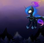  cosmic_hair cutie_mark detailed_background equine feathered_wings feathers female feral flying forest friendship_is_magic glowing glowing_eyes hi_res hooves horn magnaluna mammal moon my_little_pony night nude outside princess_luna_(mlp) sky solo star starry_sky tree twilight white_eyes winged_unicorn wings 