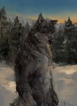  anthro canine male mammal nude outside racoonwolf sky snow solo standing tree wolf 