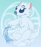  2017 2_toes 4_fingers alien blue_eyes blue_fur blue_nose cheek_tuft chest_tuft crossed_legs digital_media_(artwork) disney experiment_(species) eyelashes fan_character fur head_tuft lilo_and_stitch mixed_media ria_(random-akatsuki-dude) signature simple_background sitting solo specky-arts toes tuft water waterbending 