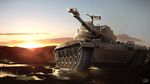  cloud commentary_request ground_vehicle gun highres hill m41_walker_bulldog machine_gun military military_vehicle motor_vehicle no_humans original sky sun tank tukiyofree weapon 