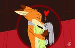  &lt;3 2017 anthro canine clothed clothing disney duo eyes_closed female fox hug judy_hopps kissing lagomorph male mammal nick_wilde rabbit size_difference topless unclescooter zootopia 