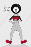  balls big_penis bottomless clothed clothing dialogue footwear grey_skin himerosthegod humanoid muscular not_furry object_head oblong_(himeros) penis shirt shoes simple_background vein 