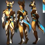  4_toes 5_fingers african_wild_dog angiewolf anthro blue_eyes blue_nose brown_fur canine digitigrade fur gradient_background male mammal simple_background smile solo tan_fur toes 
