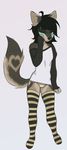  &lt;3 2016 anthro black_hair blush canine cat clothed clothing dog feline girly green_eyes hair hybrid legwear male mammal matti_dogcat one_eye_closed panties rune4 simple_background socks solo standing stockings striped_legwear striped_socks stripes underwear 