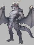  abs anthro balls dragon erection full-length_portrait grey_background half-erect male muscular muscular_male nude penis pngx_(artist) portrait simple_background solo standing wings 