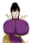  black_eyes black_hair blush breasts chi-chi_(dragon_ball) china_dress chinese_clothes dragon_ball dragonball_z erect_nipples looking_at_viewer nipples smile toshiso_(artist) 