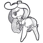 2017 bedroom_eyes bottomless butt clothed clothing digital_media_(artwork) female flora_fauna half-closed_eyes hi_res humanoid itsunknownanon leaning leaning_forward looking_back monochrome nintendo not_furry plant pok&eacute;mon pok&eacute;mon_(species) pose presenting presenting_hindquarters pussy rear_view seductive simple_background solo tsareena video_games white_background 