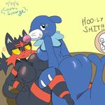  2016 angry anthro anthro_on_anthro big_breasts big_butt blush breast_squish breasts breasts_frottage butt cosmicscourge duo featureless_breasts female female/female huge_breasts litten nintendo nude overweight pok&eacute;mon pok&eacute;mon_(species) popplio rowlet shocked short_stack slightly_chubby surprise thick_thighs video_games wide_hips 