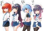  :d absurdres bike_shorts black_hair black_legwear blue_hair blue_neckwear blue_sailor_collar blue_skirt commentary etorofu_(kantai_collection) gloves gradient_hair green_eyes hat highres juliet_sleeves kantai_collection lifted_by_self long_hair long_sleeves matsuwa_(kantai_collection) multicolored_hair multiple_girls neckerchief open_mouth pantyhose pleated_skirt puffy_short_sleeves puffy_sleeves purple_eyes purple_hair red_eyes red_hair sado_(kantai_collection) sailor_collar sailor_hat school_uniform serafuku short_hair short_sleeves shorts shorts_under_skirt simple_background skirt skirt_lift sleeveless smile thighband_pantyhose thighhighs translated tsushima_(kantai_collection) wamu_(chartreuse) white_background white_gloves white_hat 