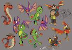  3_toes 4_fingers anthro avian banjo-kazooie banjo_(banjo-kazooie) bat bear bird blue_eyes brown_fue brown_fur brown_skin chameleon claws clothed clothing feathers female flookz fur green_eyes green_skin hat kazooie laylee lizard male mammal open_mouth purple_skin red_feathers red_nose red_scales red_skin reptile scales scalie simple_background smile snake standing teeth toe_claws toes tongue trowzer video_games yooka yooka-laylee 
