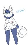  2018 anthro big_breasts breasts cosmicscourge female fur meowstic multi_tail navel nintendo nipples nude pok&eacute;mon pok&eacute;mon_(species) pussy short_stack simple_background solo thick_thighs video_games wide_hips 