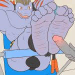  2016 5_toes anthro arms_tied barefoot bdsm bondage bound clothed clothing digital_media_(artwork) duo erection foot_fetish foot_focus footjob green_eyes hi_res human humanoid_penis machoke male male/male mammal mostly_nude nintendo open_mouth penis pok&eacute;mon pok&eacute;mon_(species) sex skimpy soles sweat teasing toes topless video_games zp92 