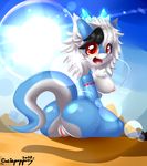  2018 animal_genitalia anthro big_breasts blush breasts butt cutiepoppony digital_media_(artwork) dragon female fur hair looking_at_viewer nipples nude open_mouth pussy rock short_stack simple_background smile solo stripes tongue tongue_out wolflong_(character) 