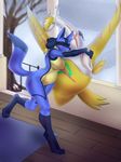  5_fingers anthro blue_fur breasts claws day detailed_background duo eyes_closed featureless_breasts female fur green_eyes hug latias legendary_pok&eacute;mon lucario nintendo outside pok&eacute;mon pok&eacute;mon_(species) rd406 scar slightly_chubby smile toe_claws video_games 