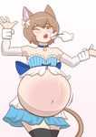  ambiguous_gender animal_humanoid belly big_belly blush brown_hair cat_humanoid clothed clothing crossdressing feline felix_argyle food force_feeding forced girly hair humanoid male mammal open_mouth re:zero stuffing sweat wahffuru 