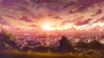  cityscape cloud cloudy_sky commentary_request grass hill mikago_kotaro no_humans original outdoors scenery sky sunlight sunset 