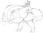  anthro big_breasts bikini breasts canine clothed clothing female fox greyscale huge_breasts hyper hyper_breasts lactating legwear mammal monochrome obese overweight rabid sketch skimpy solo standing sweat swimsuit thigh_highs 
