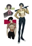  abs baseball_bat evil_grin evil_smile eyepatch formal from_behind genderswap genderswap_(mtf) gloves grin highres jacket jewelry koshimoro majima_gorou necklace pants ryuu_ga_gotoku sarashi short_hair smile suit tattoo topless yakuza 