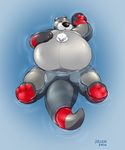 2016 3_toes animate_inanimate anthro belly big_belly black_nose digital_drawing_(artwork) digital_media_(artwork) eyes_closed featureless_crotch feet gibbons hindpaw inflatable jazzotter living_inflatable male mammal markings multicolored_tail mustelid nozzle nude otter paws pool_toy rubber shiny simple_background solo striped_tail stripes toes water 