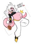  &lt;3 android android_21 belly big_belly blush demon dialogue female hair hand_on_stomach humanoid lewdlemage long_hair machine majin not_furry open_mouth pink_skin red_eyes robot text vore white_hair 