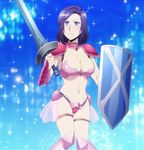  absurdress bikini_armor blue_eyes blue_hair fantasy morioka_moriko netojuu_no_susume shield short_hair sword 