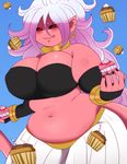  android_21 belly big_belly big_breasts breasts cleavage clothed clothing demon dragon_ball dragon_ball_fighterz dragon_ball_z female humanoid majin moemoehikikomori not_furry solo stuffing weight_gain 
