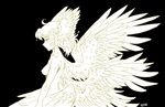  1boy ahoge angel_wings asuka_ryou black_background breasts devilman devilman_crybaby eyebrows feathered_wings feathers head_wings hzlk long_hair nude satan_(devilman) simple_background solo wings 