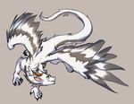  2018 5_fingers ambiguous_gender claws digital_media_(artwork) dragon feathered_dragon feathered_wings feathers feral fur furred_dragon grey_background grey_feathers horn lukiri simple_background smile solo white_fur wings yellow_eyes 