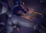  anthro balls bottomless butt clothed clothing flaccid hat humanoid_penis looking_back male mammal melee_weapon nurinaki penis polearm procyonid raccoon scythe sly_cooper sly_cooper_(series) smile solo uncut vein video_games weapon 