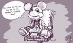  anthro chair clothed clothing disney english_text looking_at_viewer male mammal mickey_mouse monochrome mouse restricted_palette rodent sitting sketch solo squint suit text thegoombs zootopia 