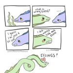  &lt;3 ... ambiguous_gender comic cute dialogue duo eel feral fish hi_res humor jordan_molinelix marine moray_eel pun seaweed serpentine simple_background text white_background 