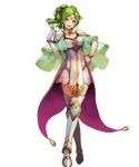  armor bangs boots breasts cape capelet crossed_legs dress elbow_gloves fire_emblem fire_emblem:_seima_no_kouseki fire_emblem_heroes full_body gloves green_eyes green_hair hand_on_hip highres jewelry konfuzikokon l'arachel long_hair looking_at_viewer medium_breasts official_art open_mouth short_dress shoulder_armor shoulder_pads smile solo standing thigh_boots thighhighs transparent_background turtleneck white_gloves zettai_ryouiki 