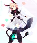  abstract_background ambiguous_gender animal_humanoid big_ears blonde_hair capelet clothed clothing dress footwear fully_clothed green_eyes hair humanoid kamochiruu lace lagomorph legwear looking_at_viewer mammal personification plug portrait rabbit_humanoid ribbons shirt shoes shorts simple_background socks solo standing usb v_sign white_background 