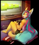  anthro chips_(disambiguation) clothed clothing controller female fish food hair knight_dd long_hair looking_at_viewer marine microsoft pillow shark sitting smile solo video_games xbox 