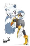  argento breasts butt clothed clothing female footwear full_body gloves lemur mammal primate purple_eyes rear_view shoes signature simple_background smile solo sonic_(series) standing tangle_the_lemur white_background 